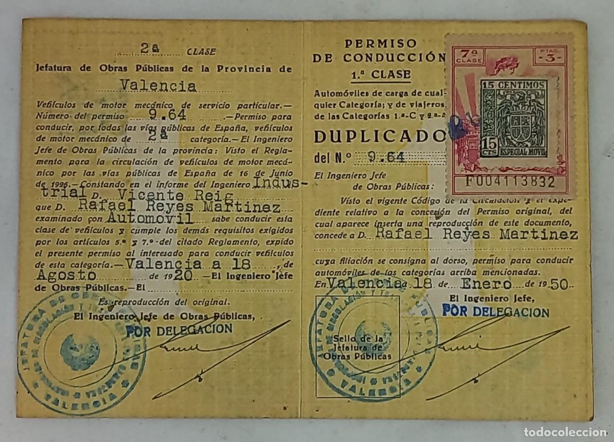 Documentos antiguos: ANTIGUO PERMISO , CARNET DE CONDUCCION - VALENCIA A&Ntilde;OS 50
