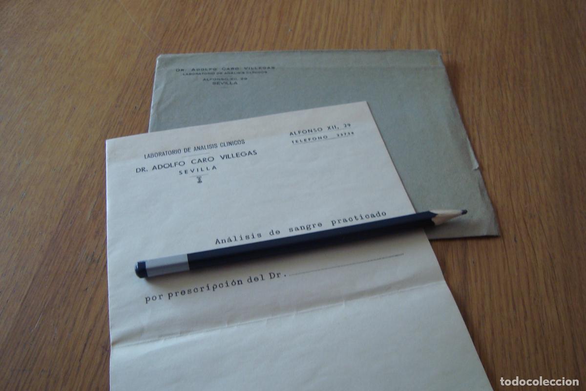 Documentos antiguos: RESULTADO ANALISIS LABORATORIO ANALISIS CLINICOS. DR. ALFONSO CARO VILLEGAS. SEVILLA 1939.