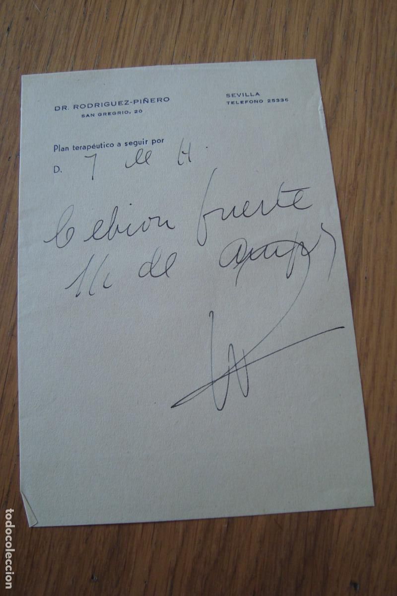 Documentos antiguos: ANTIGUA RECETA MEDICA DR. RODRIGUEZ PI&Ntilde;ERO. SEVILLA
