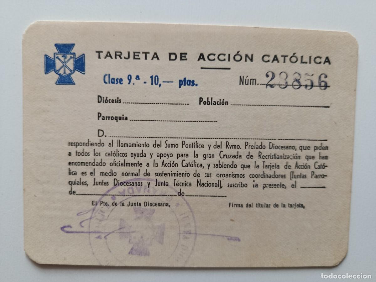 Documentos antiguos: TARJETA DE ACCI&Oacute;N CAT&Oacute;LICA. CON SELLO Y NUMERADA. SIN NOMBRE