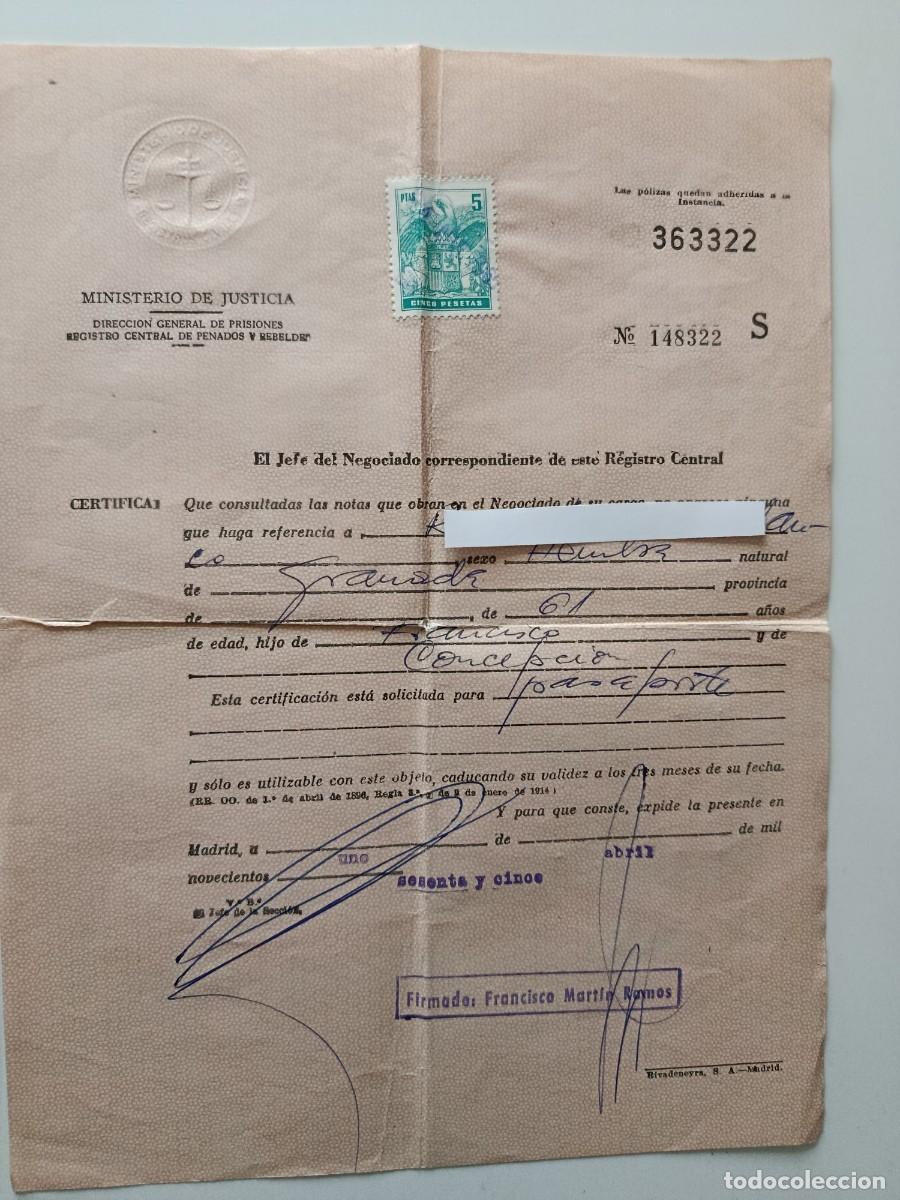Documentos antiguos: CERTIFICADO DE ANTECEDENTES NEGATIVO 1965