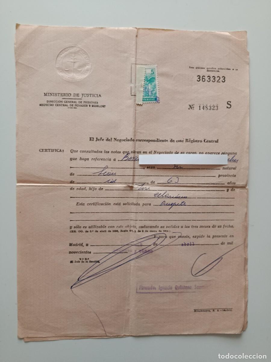 Documentos antiguos: CERTIFICADO DE ANTECEDENTES NEGATIVO 1965