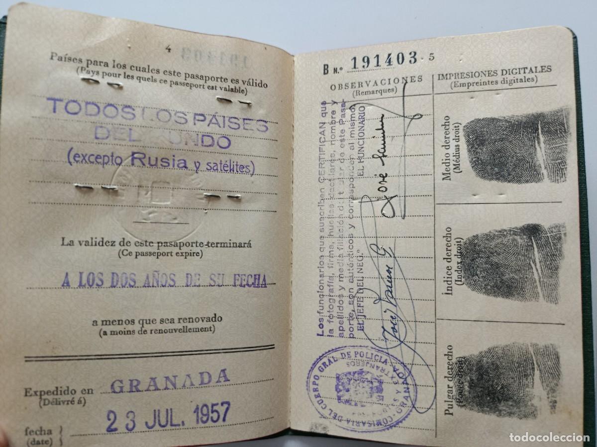 Documentos antiguos: PASAPORTE EXPEDIDO EN GRANADA EN 1957 - Foto 4