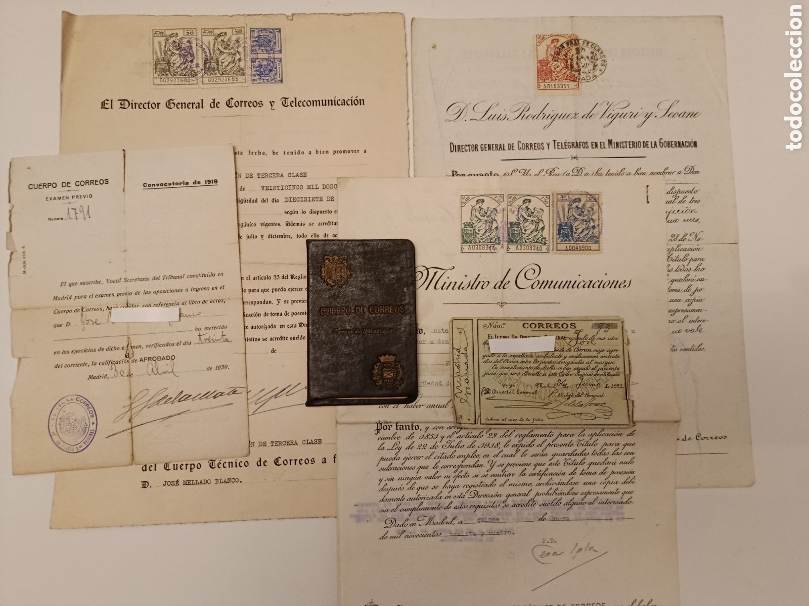 Documentos antiguos: CONJUNTO DE DOCUMENTOS DEL CUERPO DE CORREOS. CARNET NOMBRAMIENTOS PASE....1920 1922 1934 1940 1962