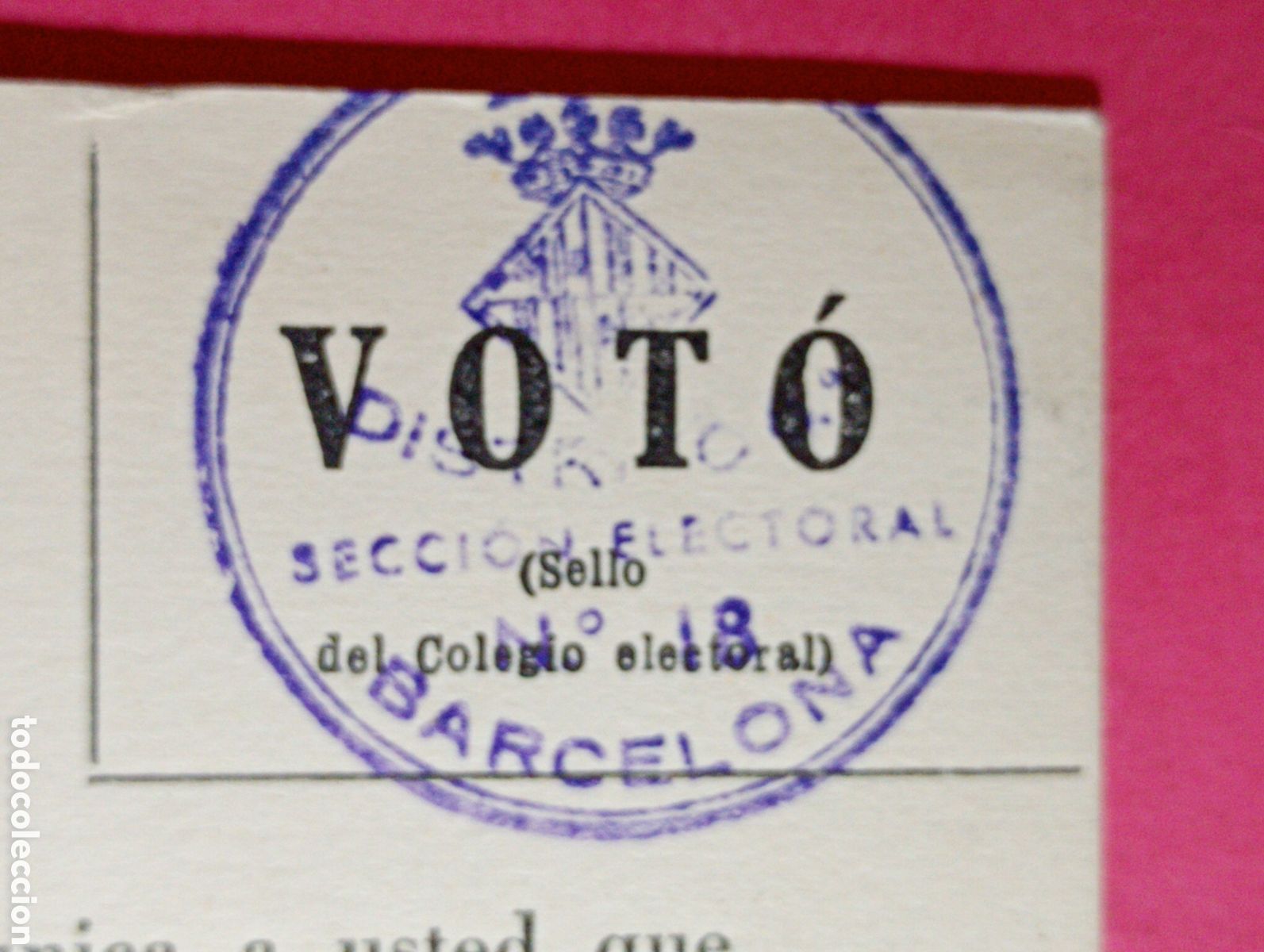 Documentos antiguos: ANTIGUO TARJET&Oacute;N CONTROL VOTACION PROCURADORES AL CONGRESO REPRESENTACI&Oacute;N FAMILIAR