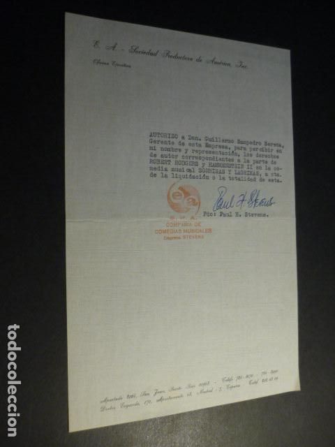 Documentos antiguos: COMEDIA MUSICAL SONRISAS Y LAGRIMAS DOCUMENTO PERCIBIR DERECHOS AUTOR PAUL STEVENS PRODUCTORA