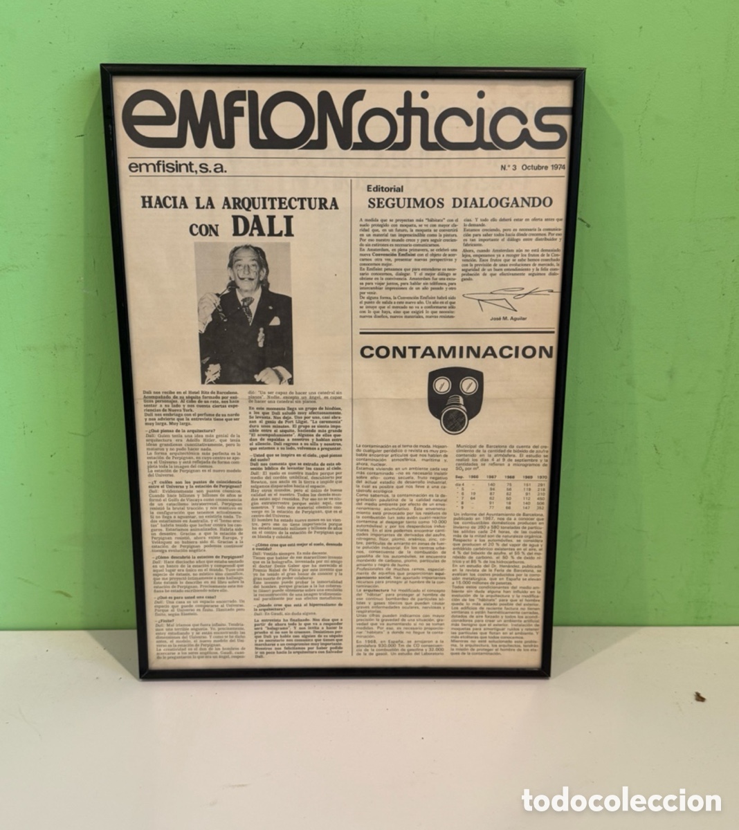 Documentos antiguos: Salvador Dal&iacute; Entrevista Original 1974 Con Tarjeta Original Emflon Enmarcada Bajo Cristal