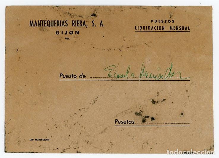 Documentos antiguos: ANTIGUO SOBRE DE PAGA. MANTEQUERIAS ARIAS. GIJON ASTURIAS