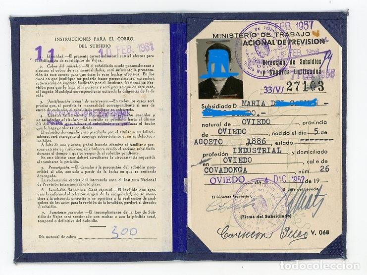 Documentos antiguos: CARTERA DIRECCION DE SUBSIDIOS Y SEGUROS. TRABAJADORA. PELUQUERA. 1957. Oviedo. Asturias.