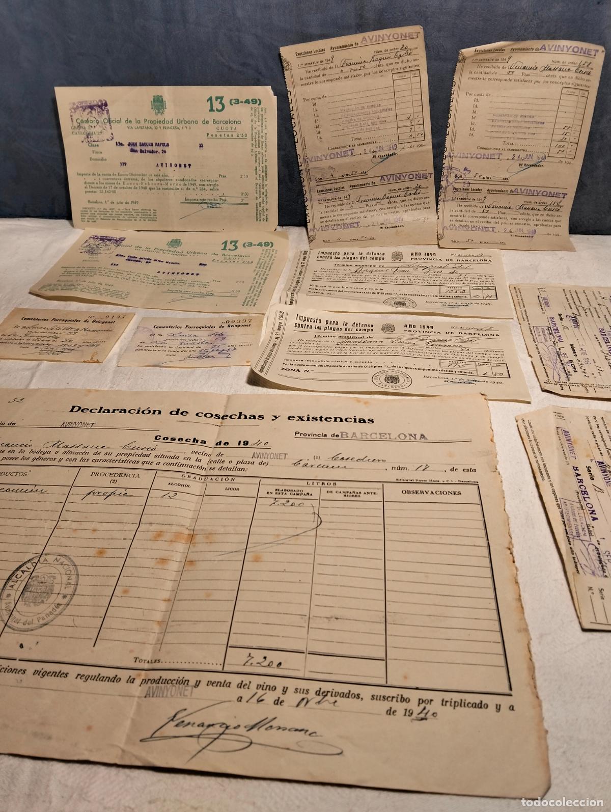 Alte Dokumente: Documentos recibos agr&iacute;colas ayuntamiento Avinyonet avi&ntilde;onet lote a&ntilde;os 30-40