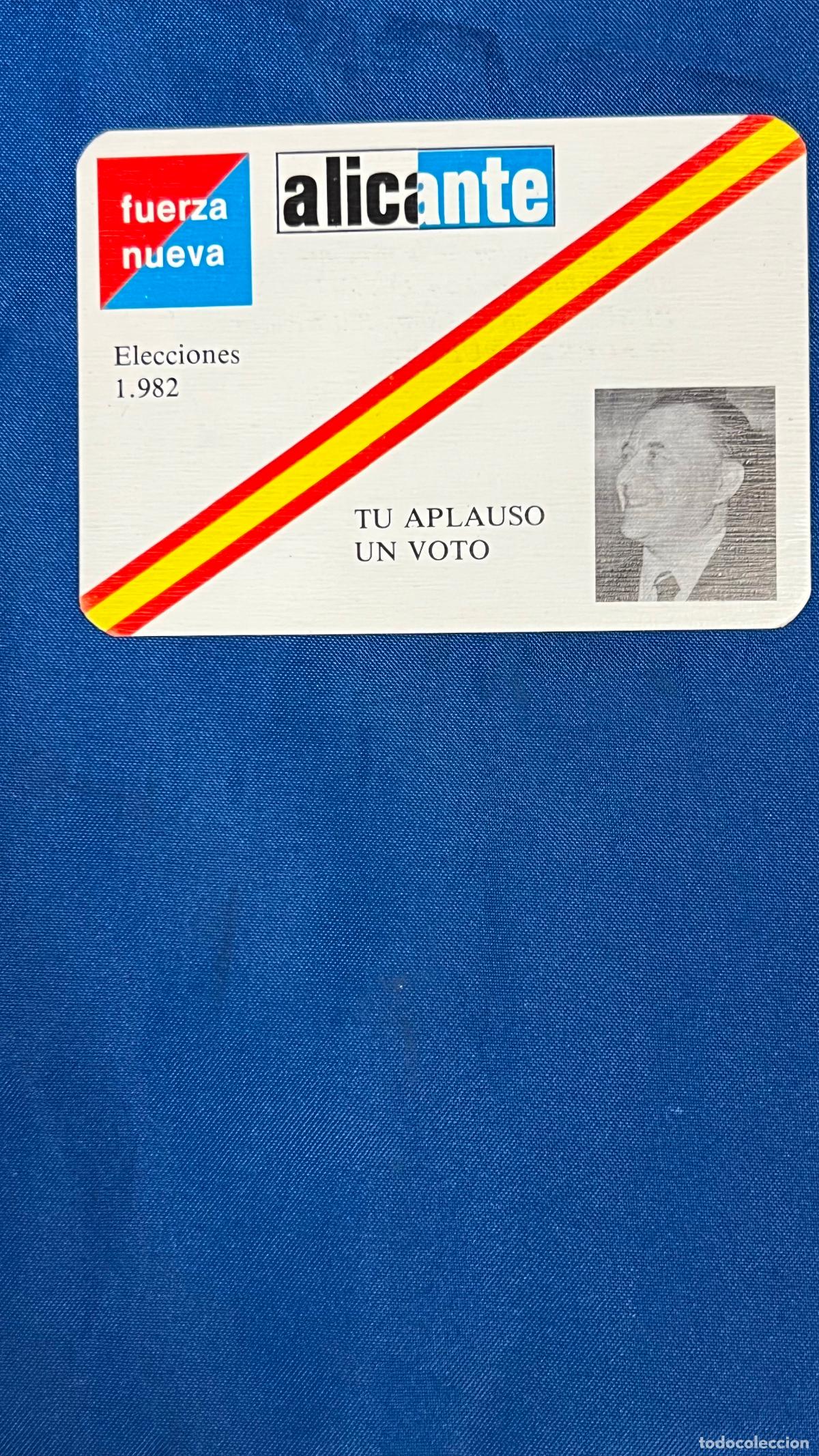 Documents Anciens: carnet tipo Pegatina politica transicion - fuerza nueva donacion 500 pesetas alicante