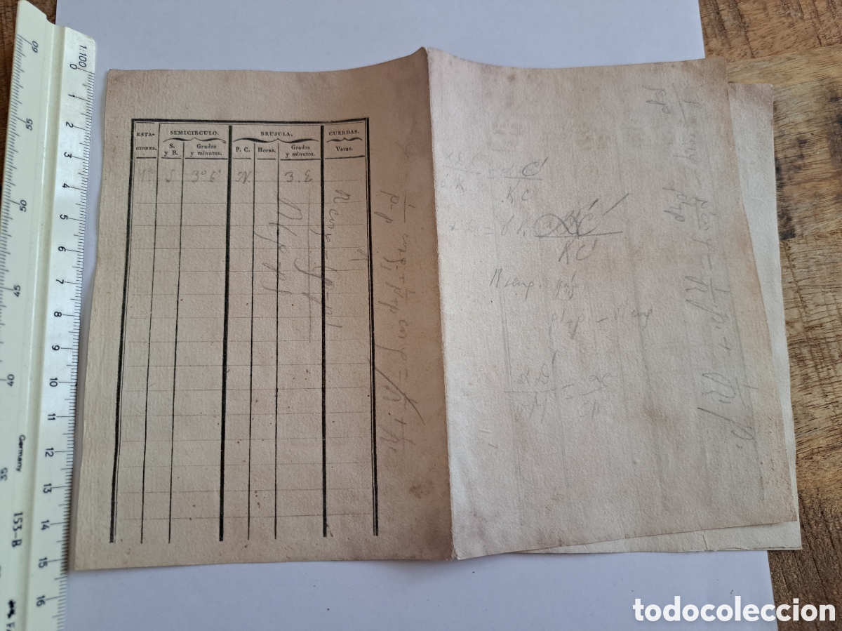 Documentos antiguos: Jml Ficha cuadrante topografia semicirculo br&uacute;jula cuerdas varas grados minutos