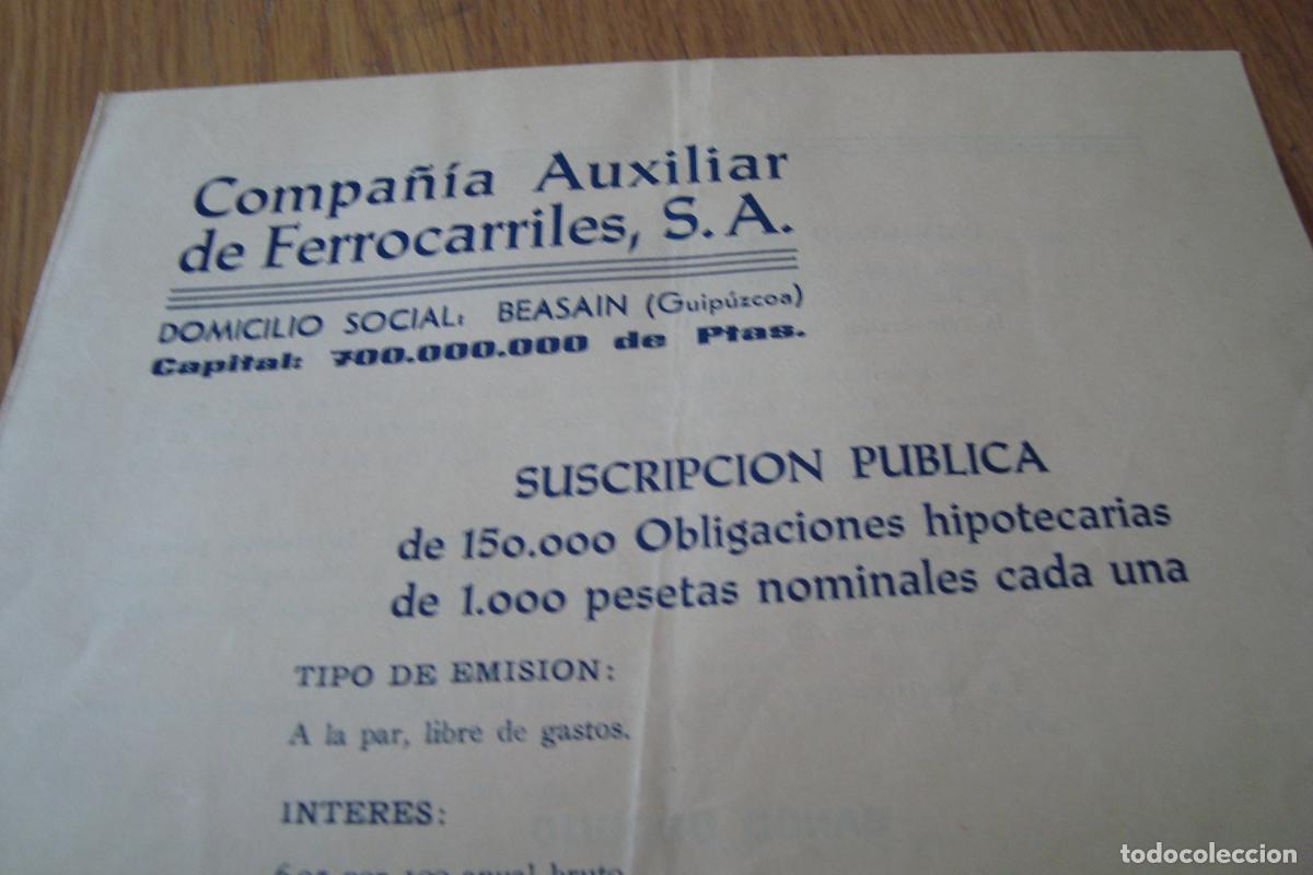 Documentos antiguos: ANTIGUO IMPRESO COMPA&Ntilde;IA AUXILIAR DE FERROCARRILES S.A BEASAIN GUIPUZCOA. SUSCRIPCION PUBLICA 1963