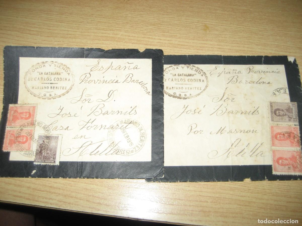 Documentos antiguos: 2 cartas sobre sello a&ntilde;o 1918 Fonda y tienda La Catalana Argentina . noticias de fallecimiento