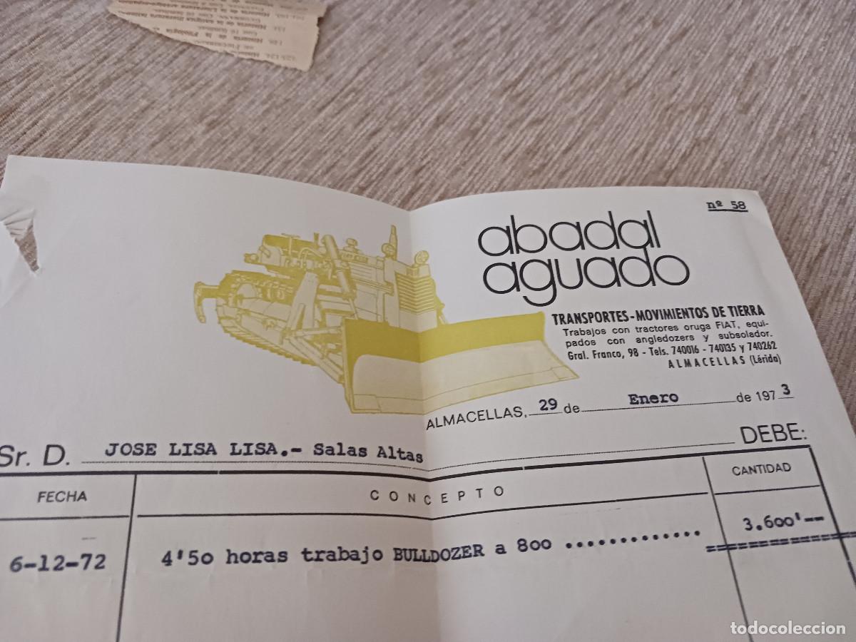 Documentos antiguos: factura de abadal aguado por trabajo de bulldozer, almacellas 1973
