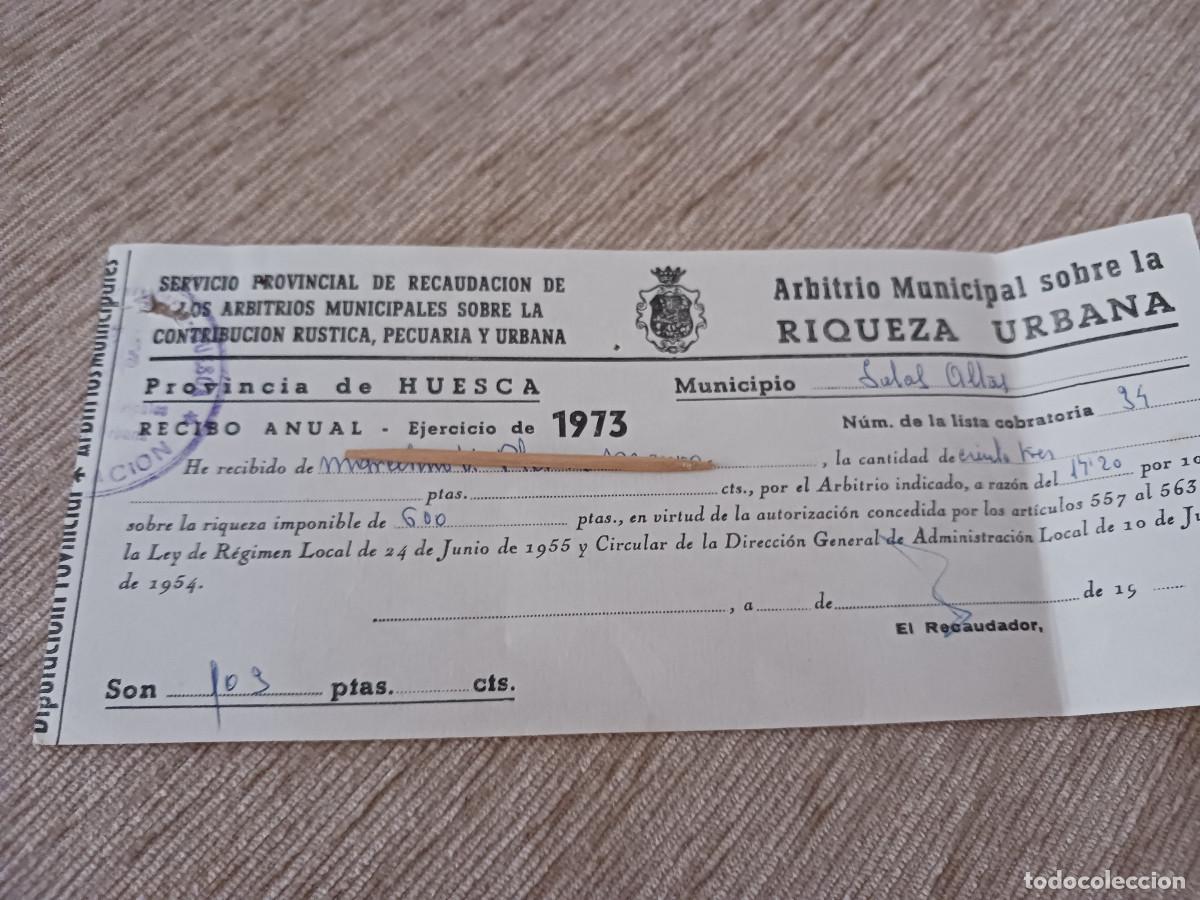 Documentos antiguos: arbitrio municipal sobre la riqueza urbana, 1973, municipio salas altas