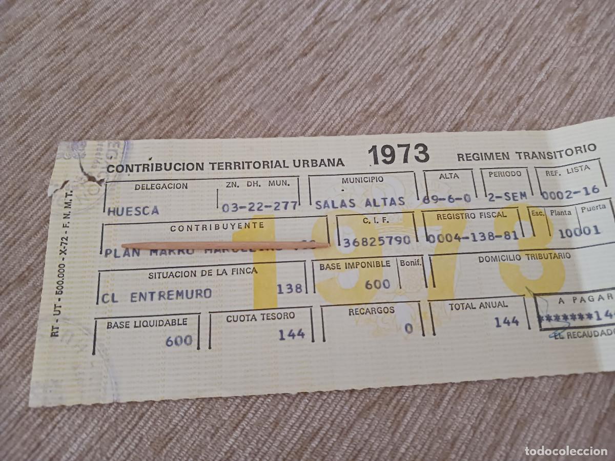 Documentos antiguos: contribucion territorial urbana, 1973, municipio salas altas