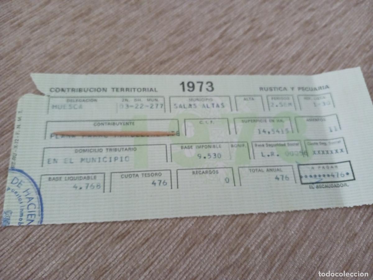 Documentos antiguos: contribucion teritorial rustica y pecuaria, 1973, municipio salas altas