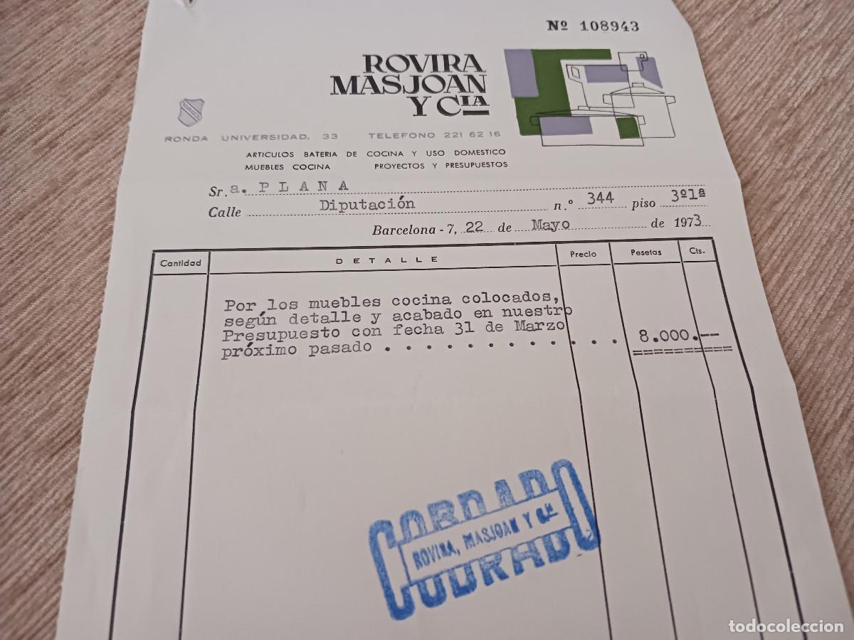 Documentos antiguos: factura de muebles de cocina, rovira masjoan y cia, barcelona 1973