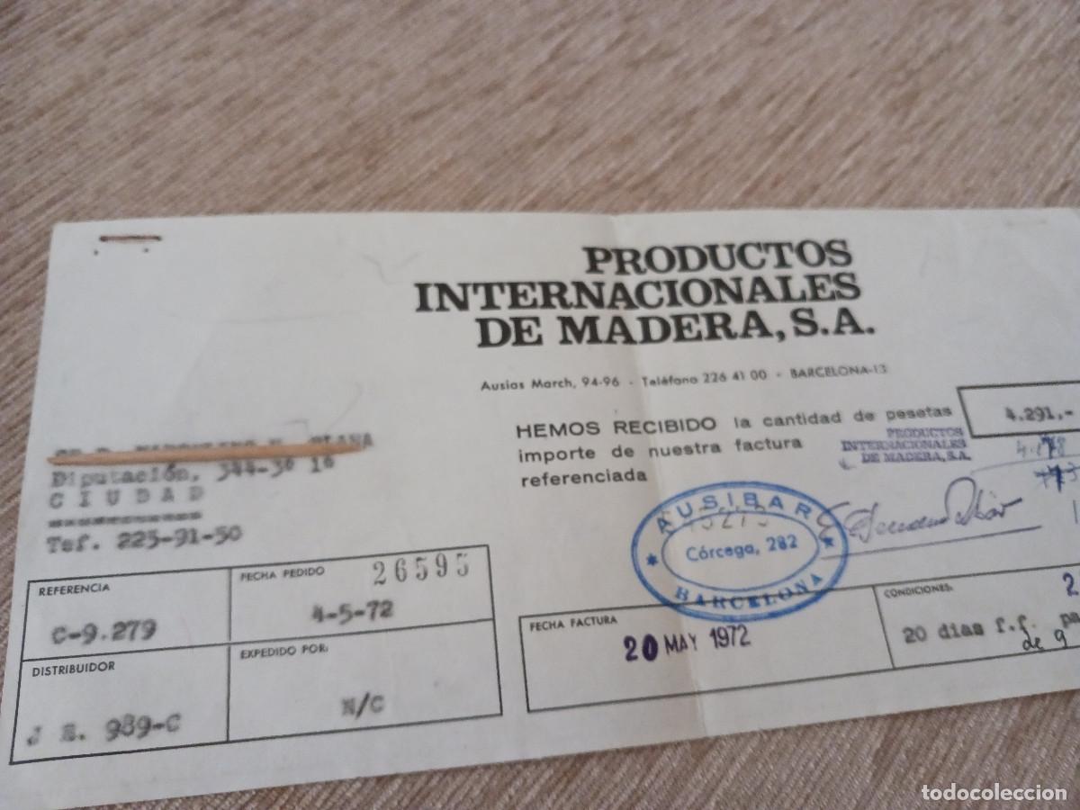 Documentos antiguos: factura de productos internacionales de madera, s.a., barcelona 1973