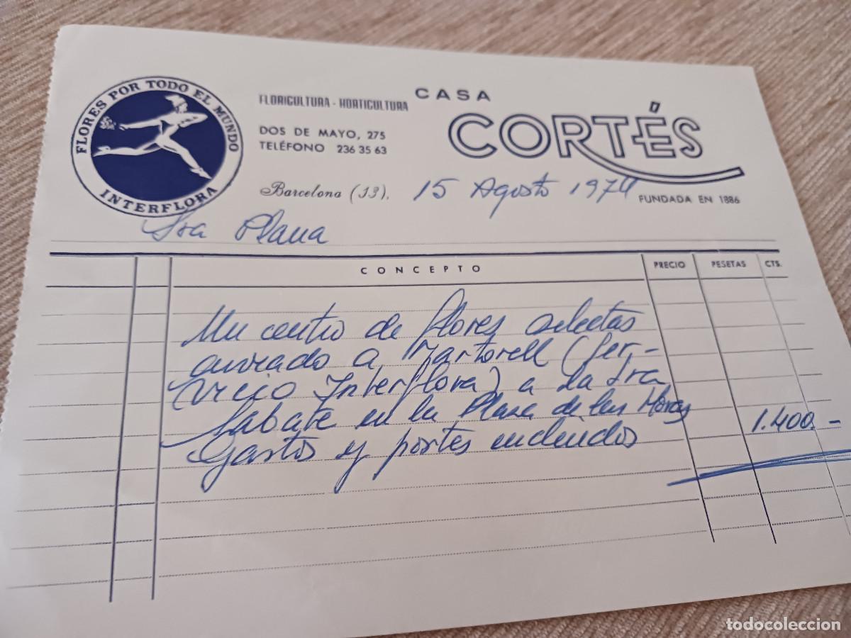 Documentos antiguos: factura de floricultura, casa cortes., barcelona 1974