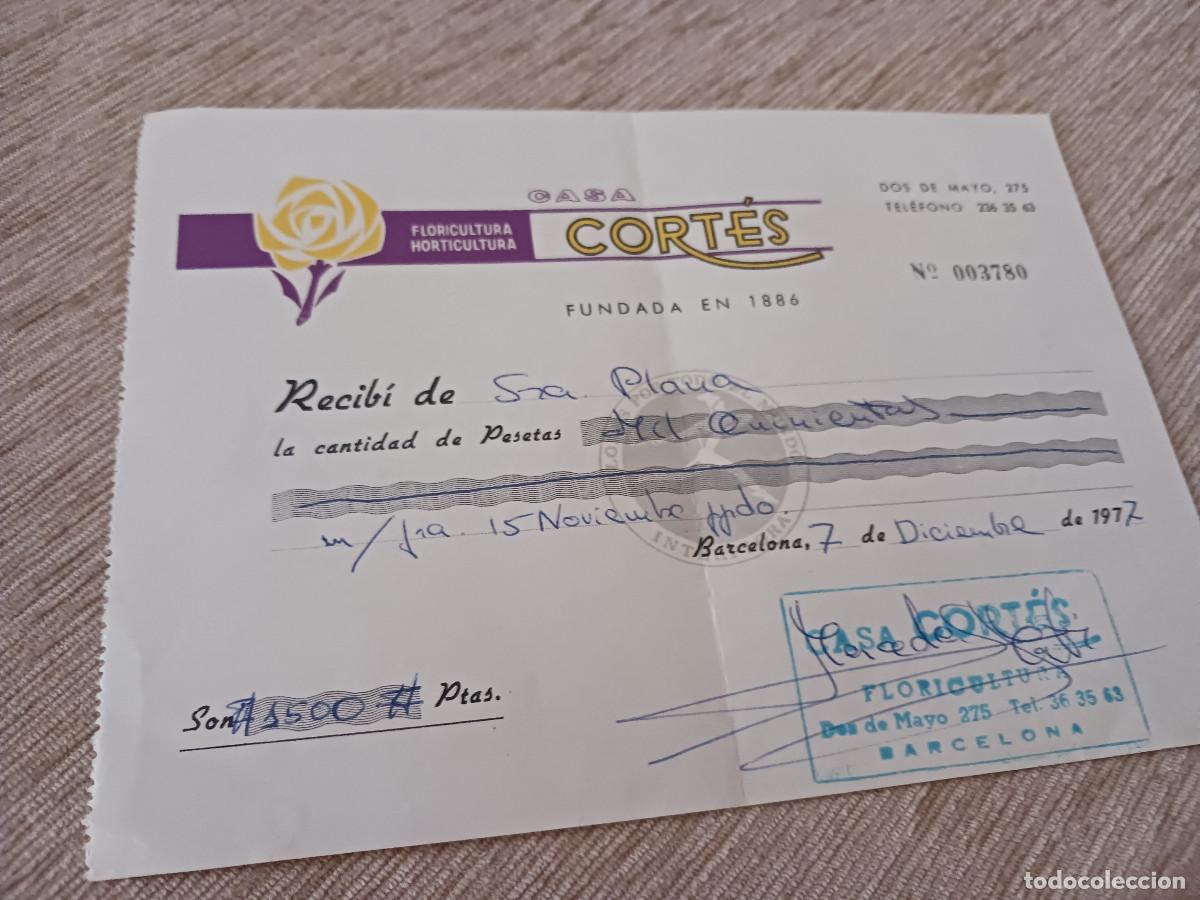 Documentos antiguos: factura de floricultura, casa cortes., barcelona 1977