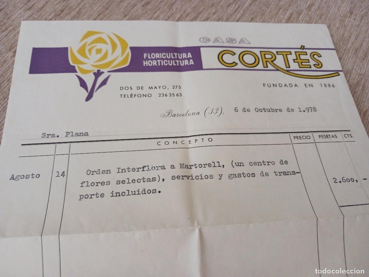 Documentos antiguos: factura de floricultura, casa cortes., barcelona 1978