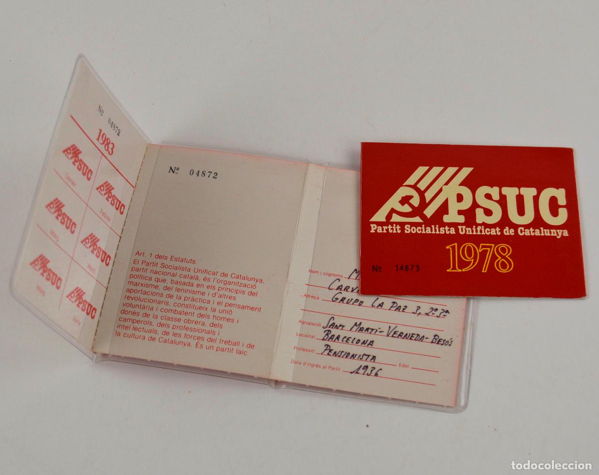 Documentos antiguos: 2 carnet PSUC a&ntilde;os 1978 y 1983 - Foto 3