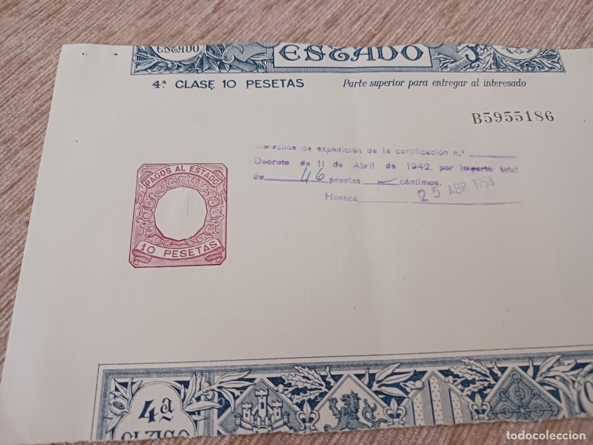 Documentos antiguos: PAPEL DE PAGOS AL ESTADO - 4&ordf; CLASE 10 PESETAS - 1958