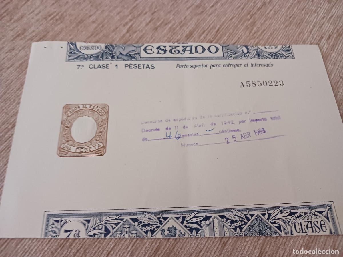 Documentos antiguos: PAPEL DE PAGOS AL ESTADO - 7&ordf; CLASE 1 PESETA - 1958