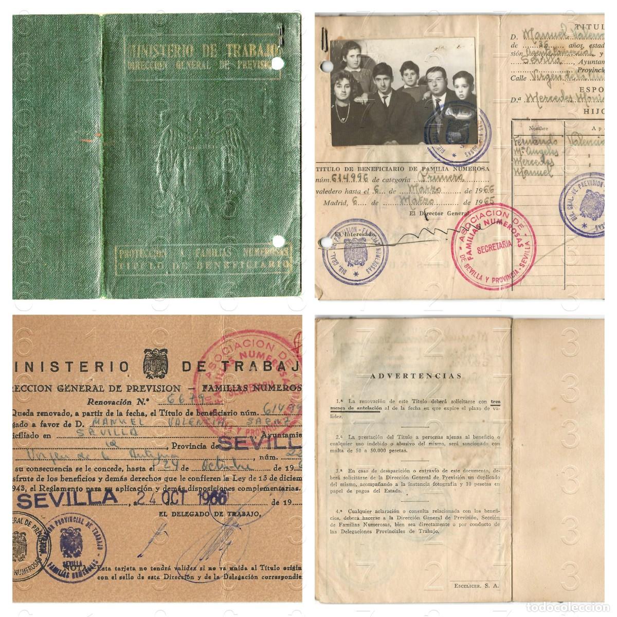 Documentos antiguos: SEVILLA TITULO DE FAMILIA NUMEROSA 1966 M36