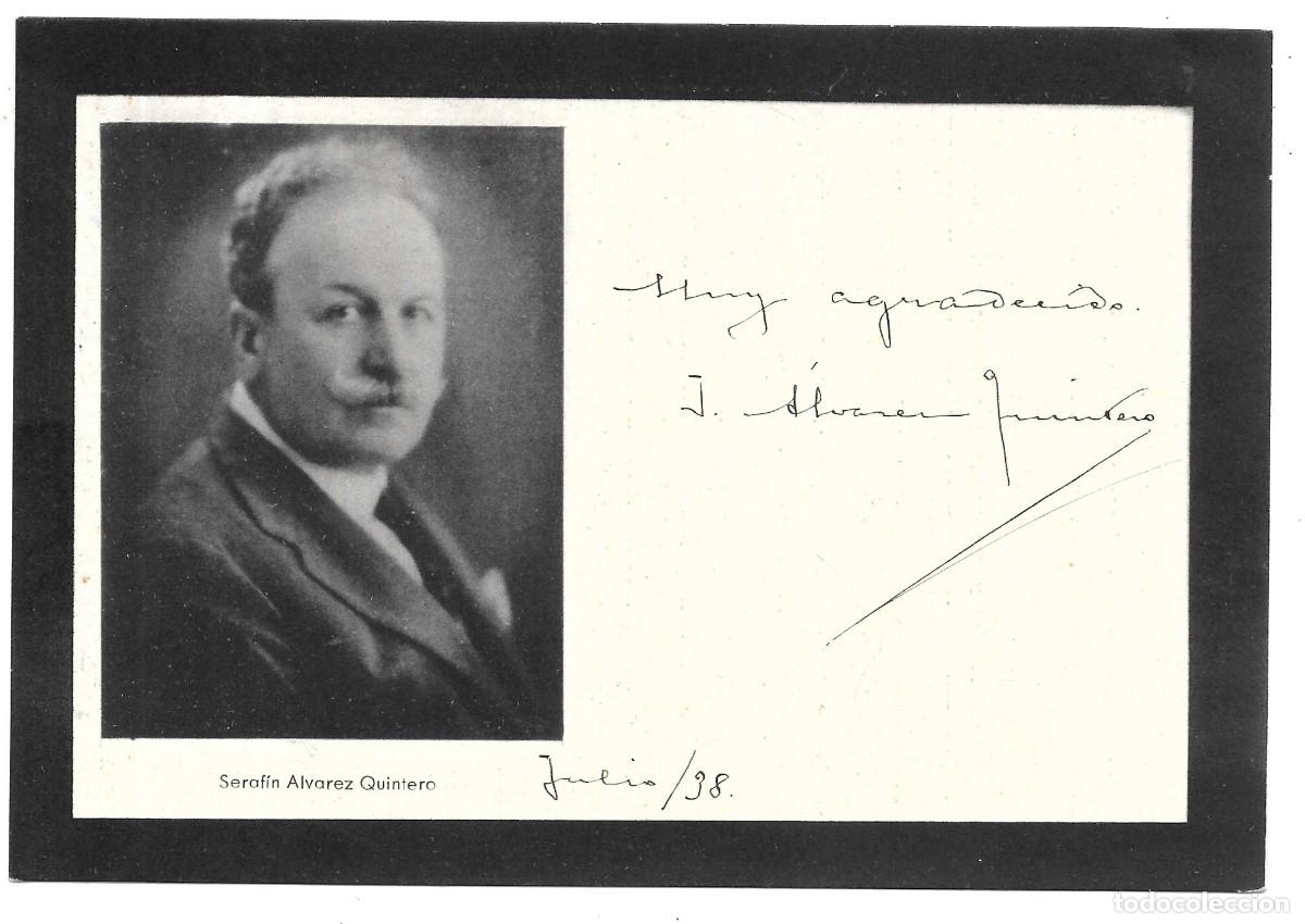Documentos antiguos: Agradecimiento de p&eacute;same &Aacute;lvarez Quintero (1938) - Foto 1