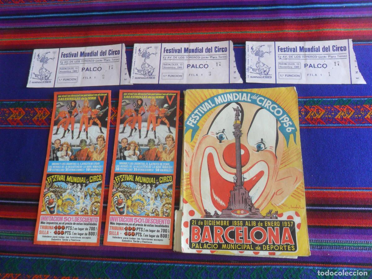 Documentos antiguos: 3 ENTRADA 2 FLYER FESTIVAL MUNDIAL DEL CIRCO MADRID 1985 LUCKY LUKE V MISTER T. REGALO PROGRAMA 1956