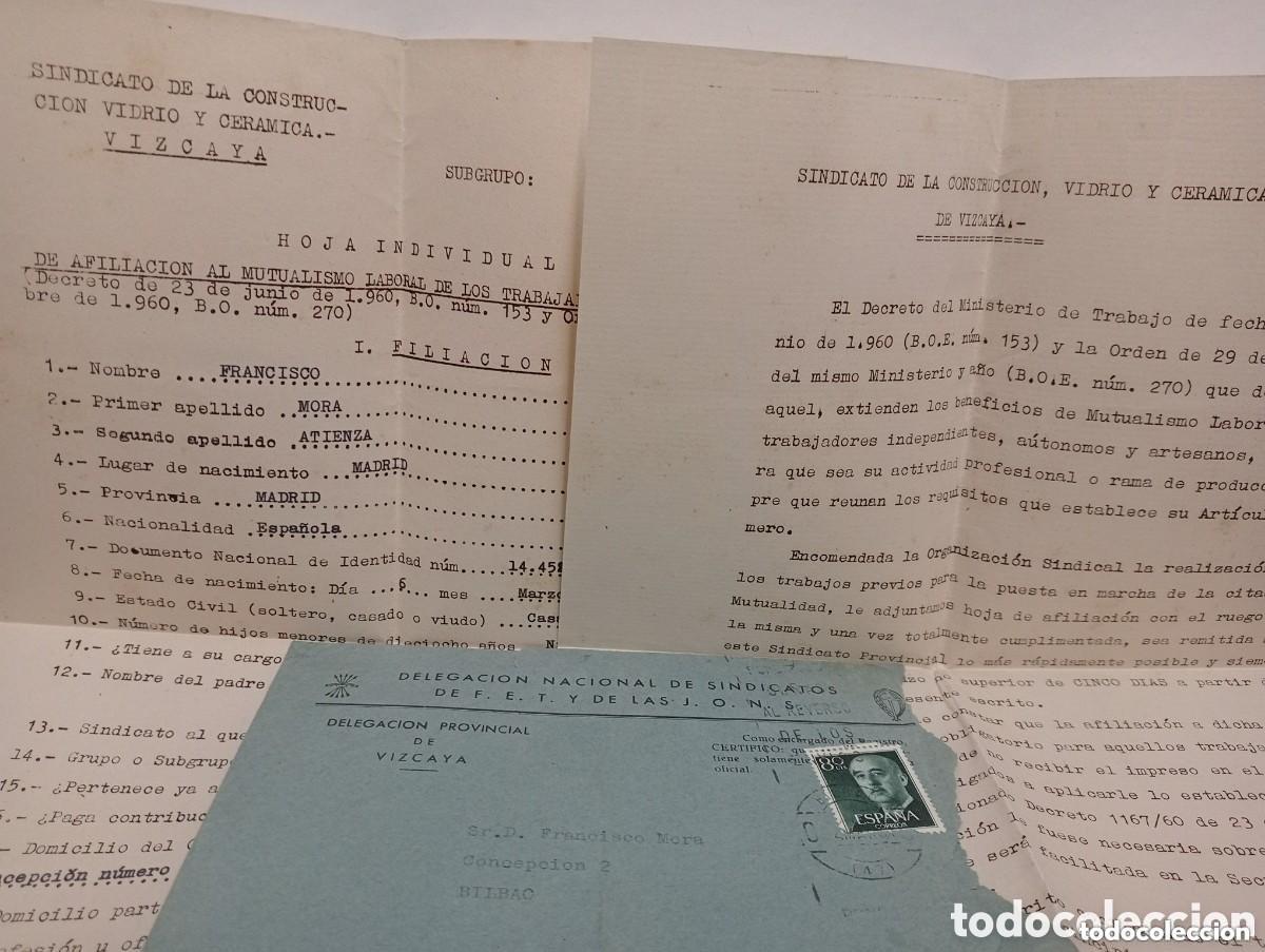 Documentos antigos: DELEGACION NACIONAL DE SINDICATOS FET Y JONS. AFILIACI&Oacute;N AL MUTUALISMO LABORAL. VIDRIO Y CERAMICA