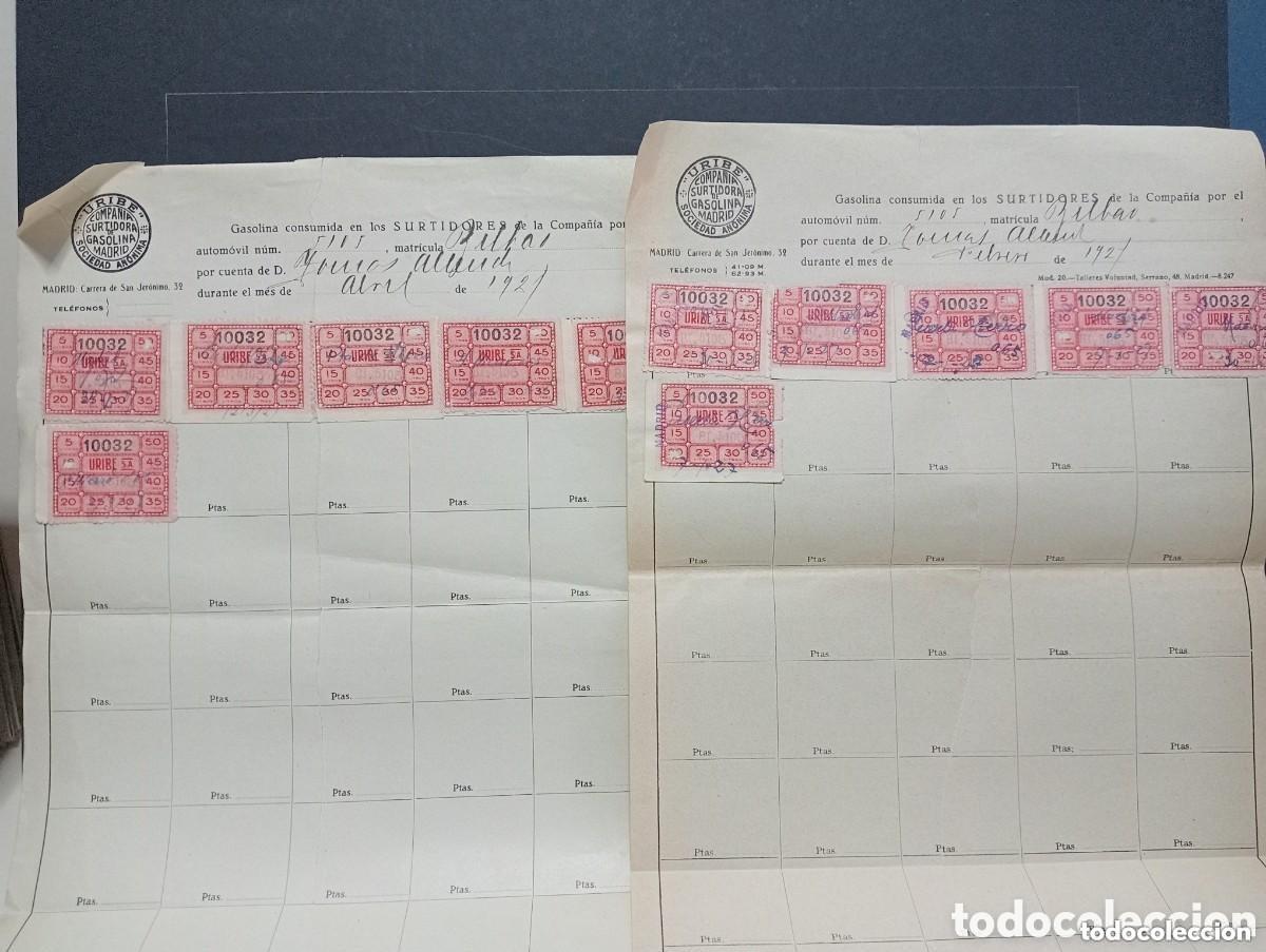 Documentos antigos: URIBE COMPA&Ntilde;&Iacute;A SURTIDORA DE GASOLINA. CONSUMO EN LOS SURTIDORES DE LA COMPA&Ntilde;&Iacute;A. MADRID 1921 CUPONES