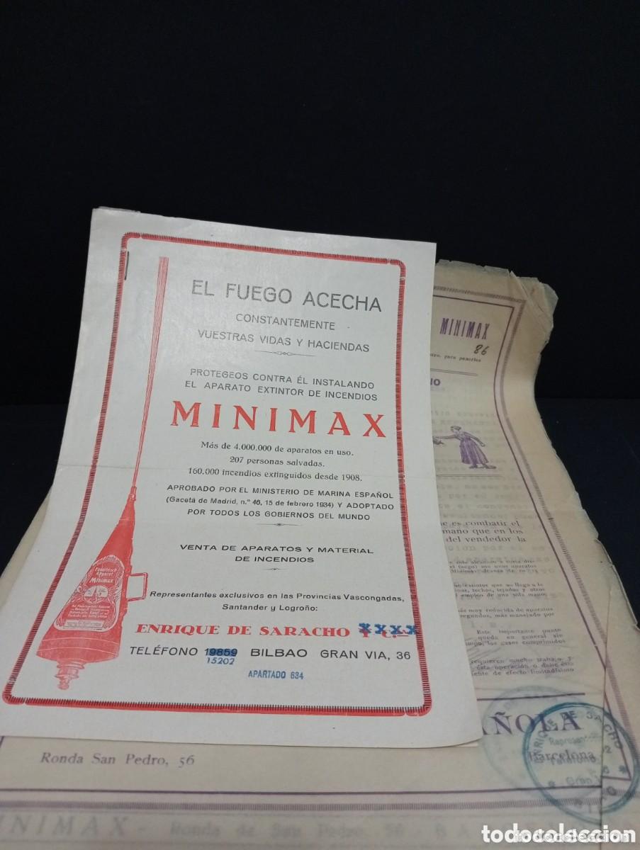 Documentos antigos: CONJUNTO DE DOCUMENTOS MINIMAX. PUBLICIDAD & INSTRUCCIONES MANEJO EXTINTOR & ANTIGUAS CARTAS