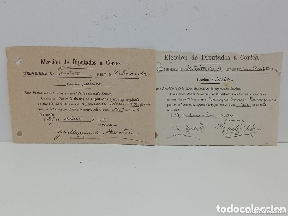 Documents Anciens: ELECCI&Oacute;N DE DIPUTADOS A CORTES. TERMINO MUNICIPAL DE SANTURCE. A&Ntilde;O 1920 Y 1923