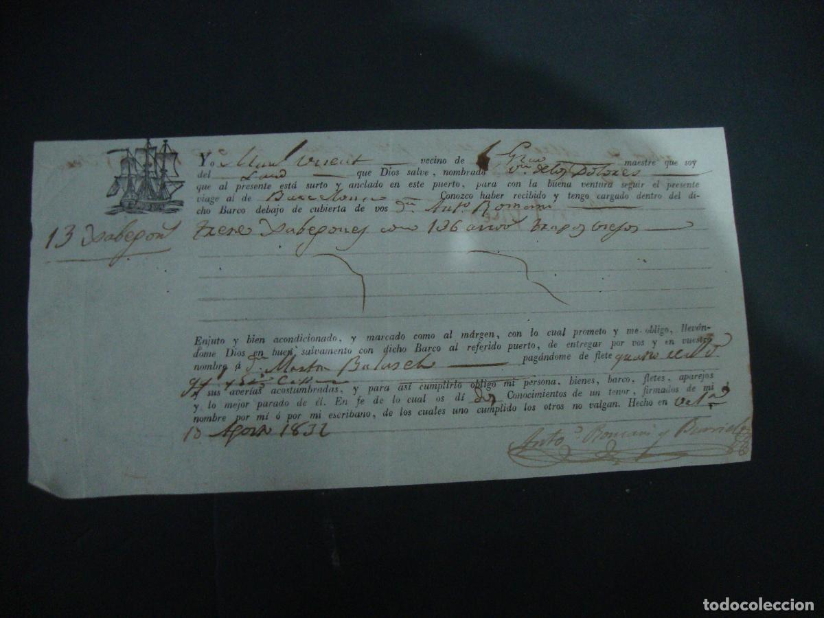 Documentos antiguos: RECIBO EMBARQUE 1832