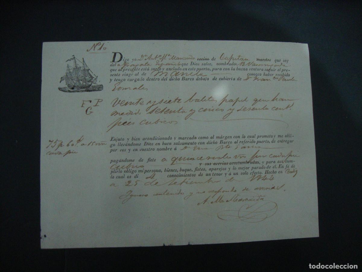 Documentos antiguos: RECIBO EMBARQUE 1844