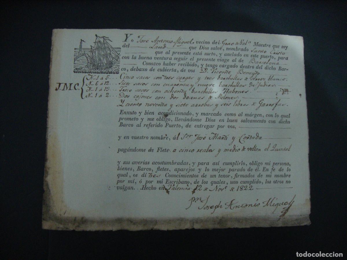 Documentos antiguos: RECIBO EMBARQUE 1822