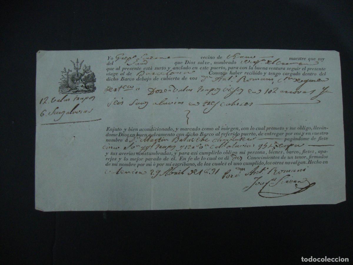 Documentos antiguos: RECIBO EMBARQUE 1831