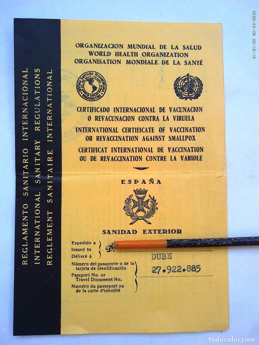 Documentos antiguos: SANIDAD EXTERIOR ESPA&Ntilde;A : CERTIFICADO INTERNACIONAL DE VACUNACION . SEVILLA , 1965