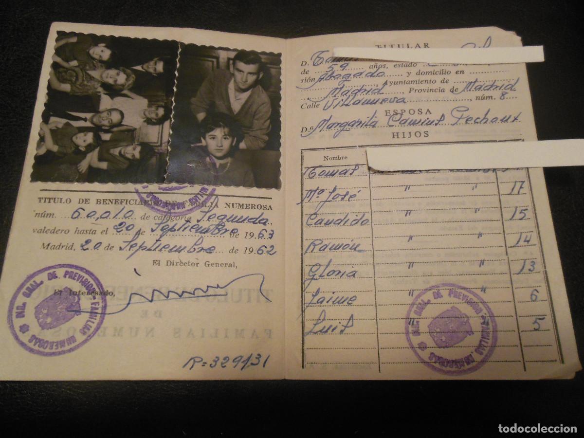 Documentos antigos: 1962 FAMILIAS NUMEROSAS CARNET MADRID