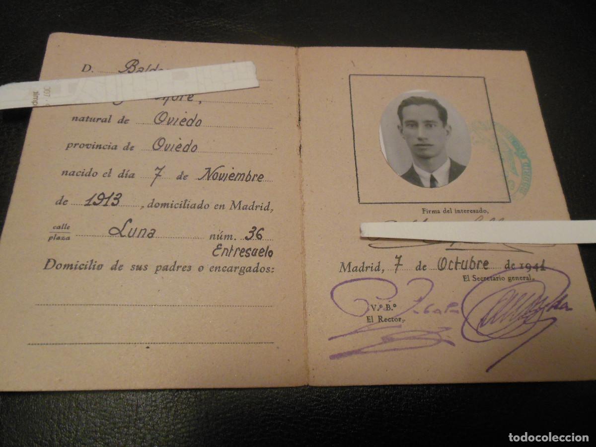 Old Documents: 1941 CARNET UNIVERSIDAD CENTRAL FACULTAD DE FILOSOFIA Y LETRAS IDENTIDAD ESCOLAR DE MADRID OVIEDO