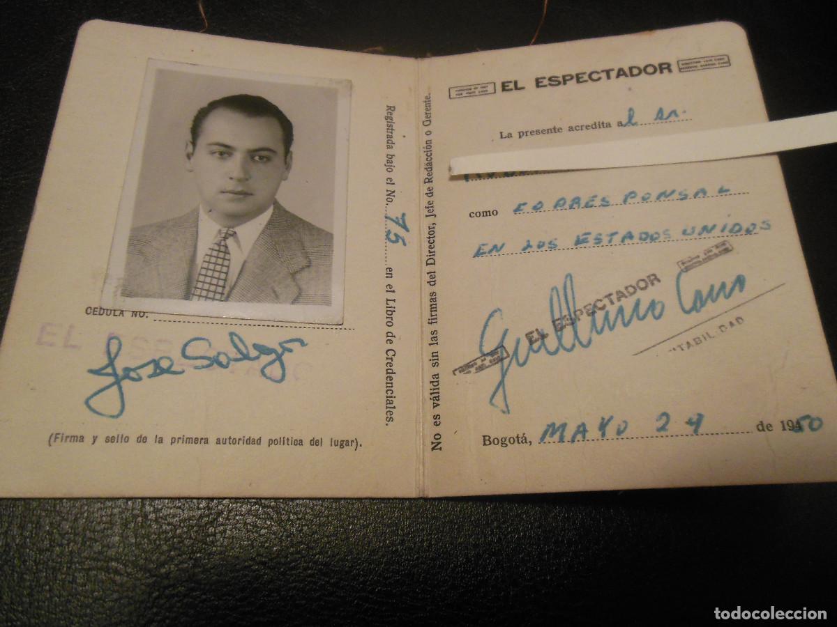 Documentos antigos: 1950 CARNET EL ESPECTADOR BOGOT&Aacute; COLOMBIA - CORRESPONSAL EN LOS ESTADOS UNIDOS USA PERIODISMO