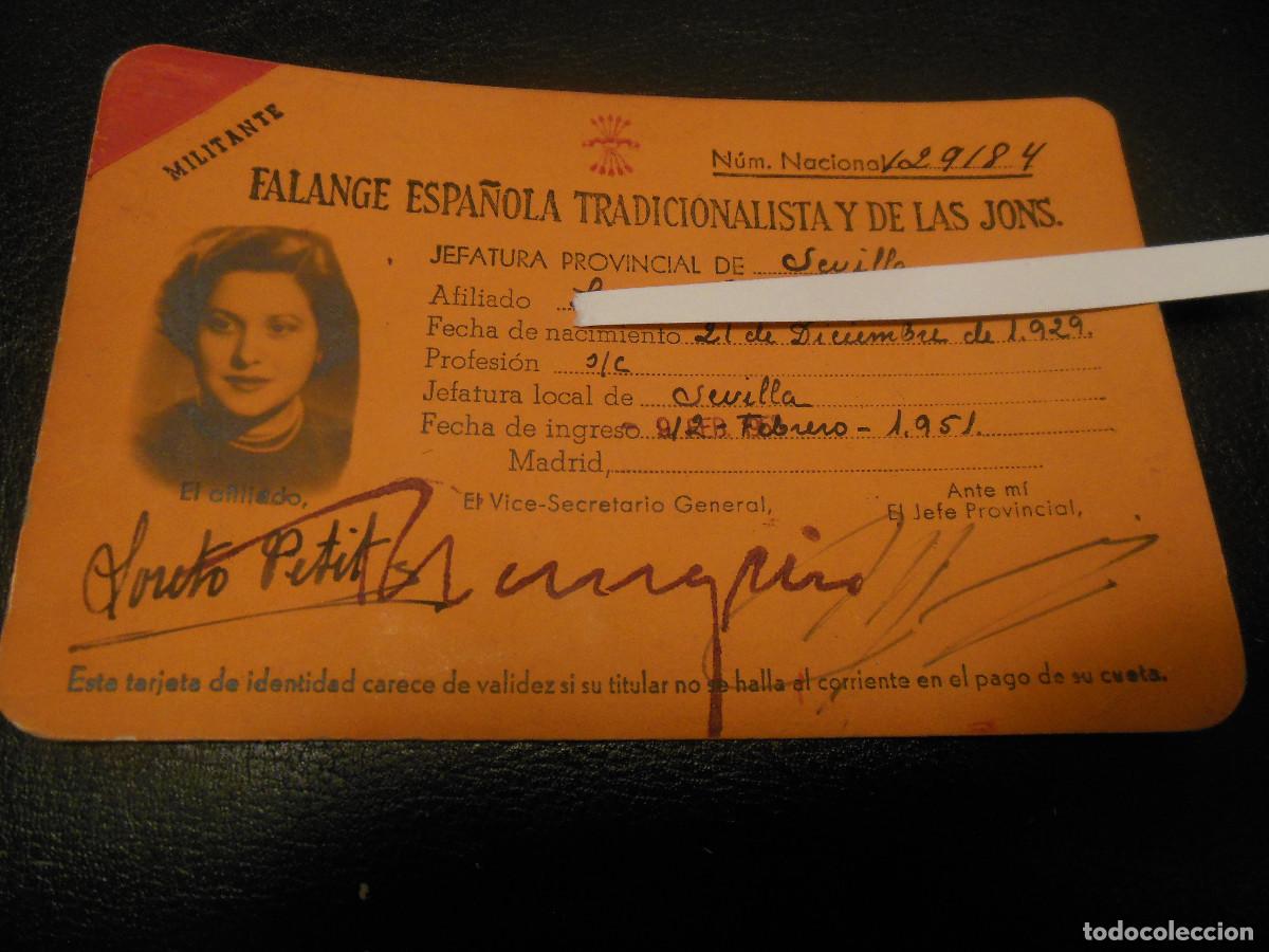 Documents Anciens: 1951 CARNET DE LA FALANGE ESPA&Ntilde;ALA TRADICIONALISTA Y DE LA JONS DE SEVILLA - MILITANTE