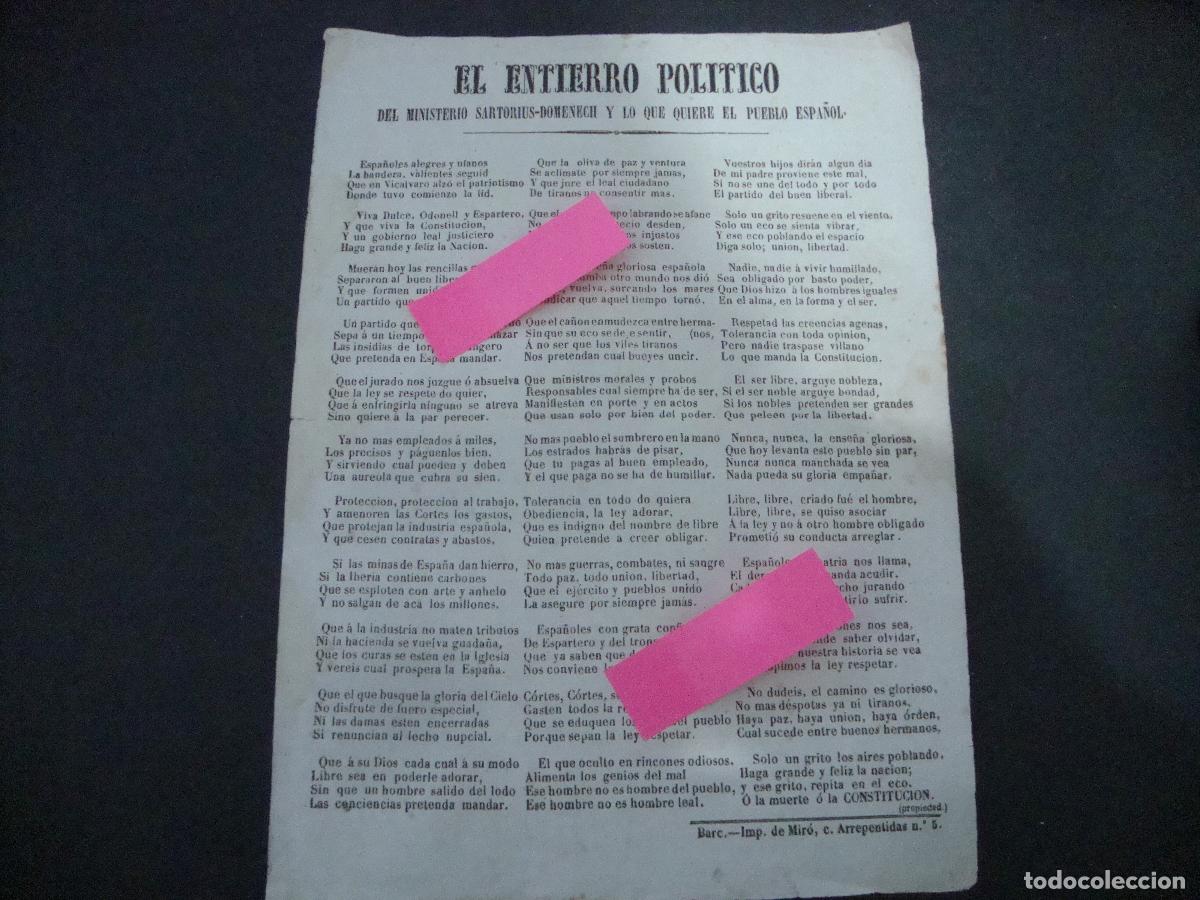 Documentos antiguos: EL ENTIERRO POLITICO DEL MINISTERIO SARTORIUS DOMENECH Y LO QUE QUIERE EL PUEBLO ESPA&Ntilde;OL S-XIX