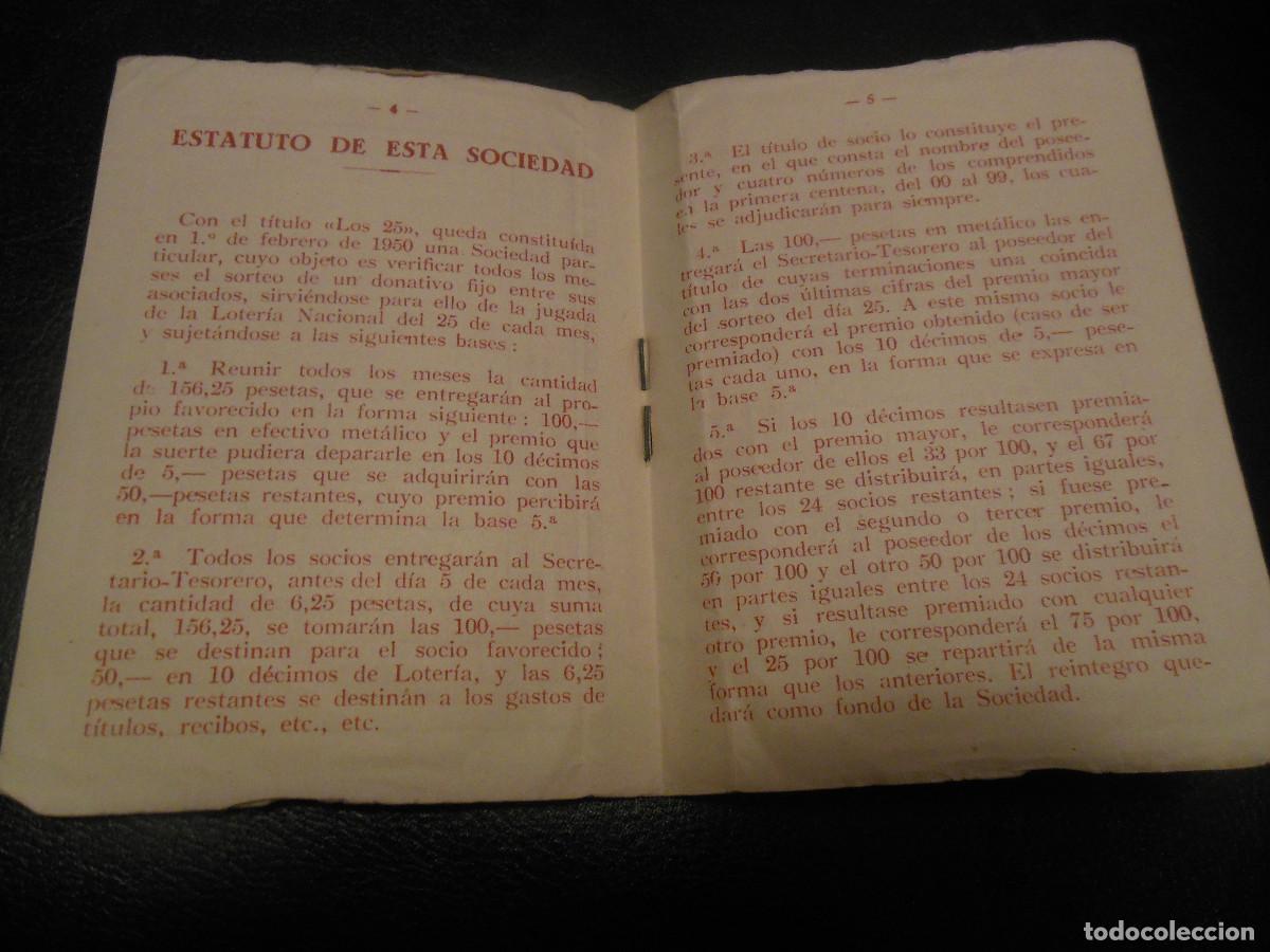 Documentos antiguos: 1950 CARNET ESTATUTO SOCIEDAD DE LOS 25 MADRID - Foto 2