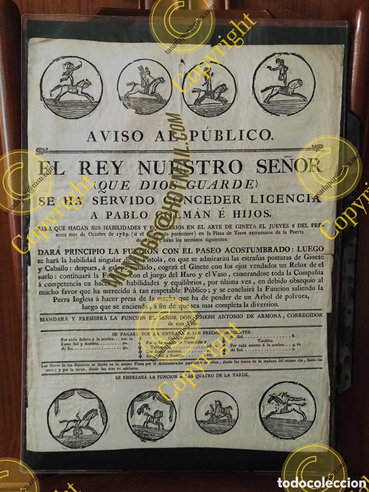 Documentos antiguos: CIRCO, PUERTA DE ALCAL&Aacute;, CARLOS IV, CABALLOS, PLAZA TOROS, MADRID, EQUITACI&Oacute;N, 1789