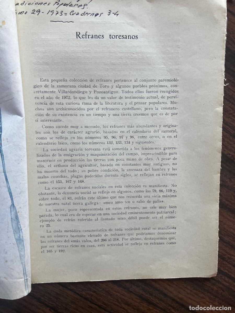 Documentos antiguos: SEPARATA A&Ntilde;O 1973 REFRANES TORESANOS TORO ZAMORA